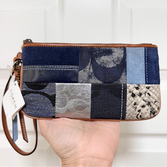 Coach Denim Patchwork Vintage Shoulder Bag NWOT with Matching Wristlet NWT - Picture 12 of 13